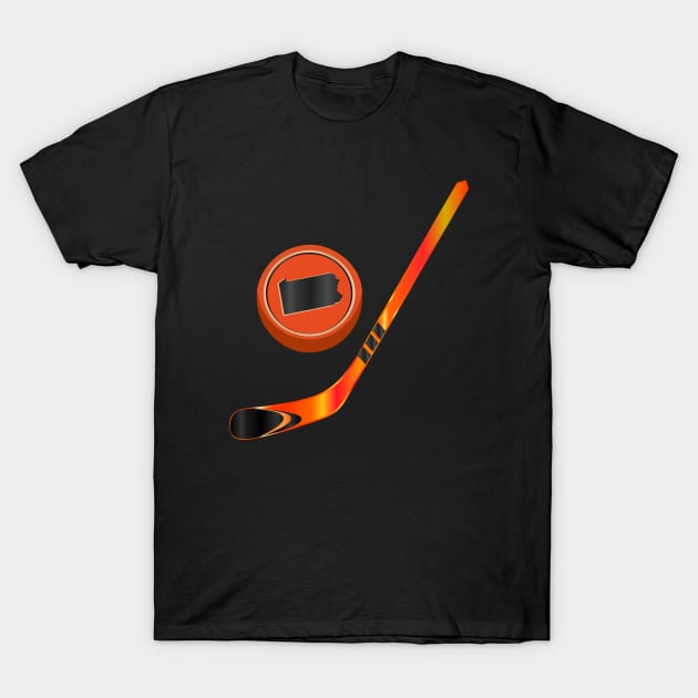 NHL - PA Orange Black Stick and Puck T-Shirt by geodesyn